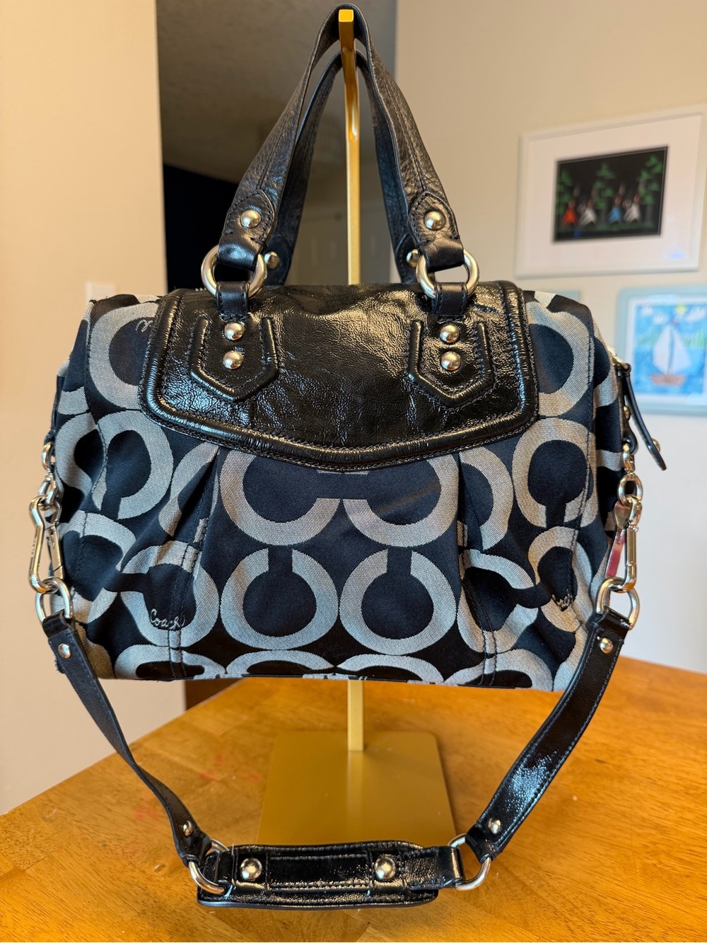 Coach Optic Signature Canvas Satchel Silver Hardware Leather Accents 14294 - Picture 7 of 8